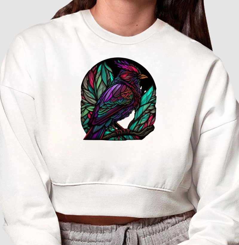 Bird Stained Glass Style II - Moletom Crooped