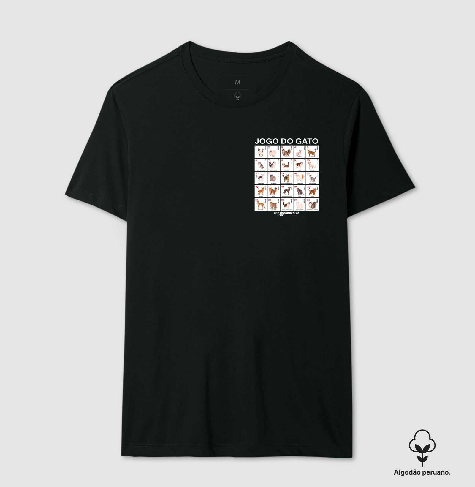 Jogo do Gato | Estampa tamanho bolso - Camiseta Algodão Peruano