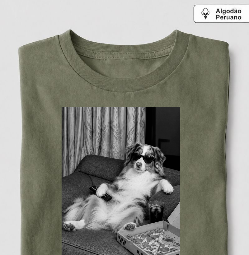 🐶🍕 Pastor Australiano & Chill 🕶️💙 - Camiseta Algodão Peruano