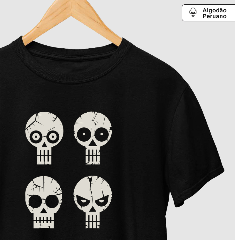 Camiseta Algodão Peruano Caras de Caveira - Camiseta Algodão Peruano