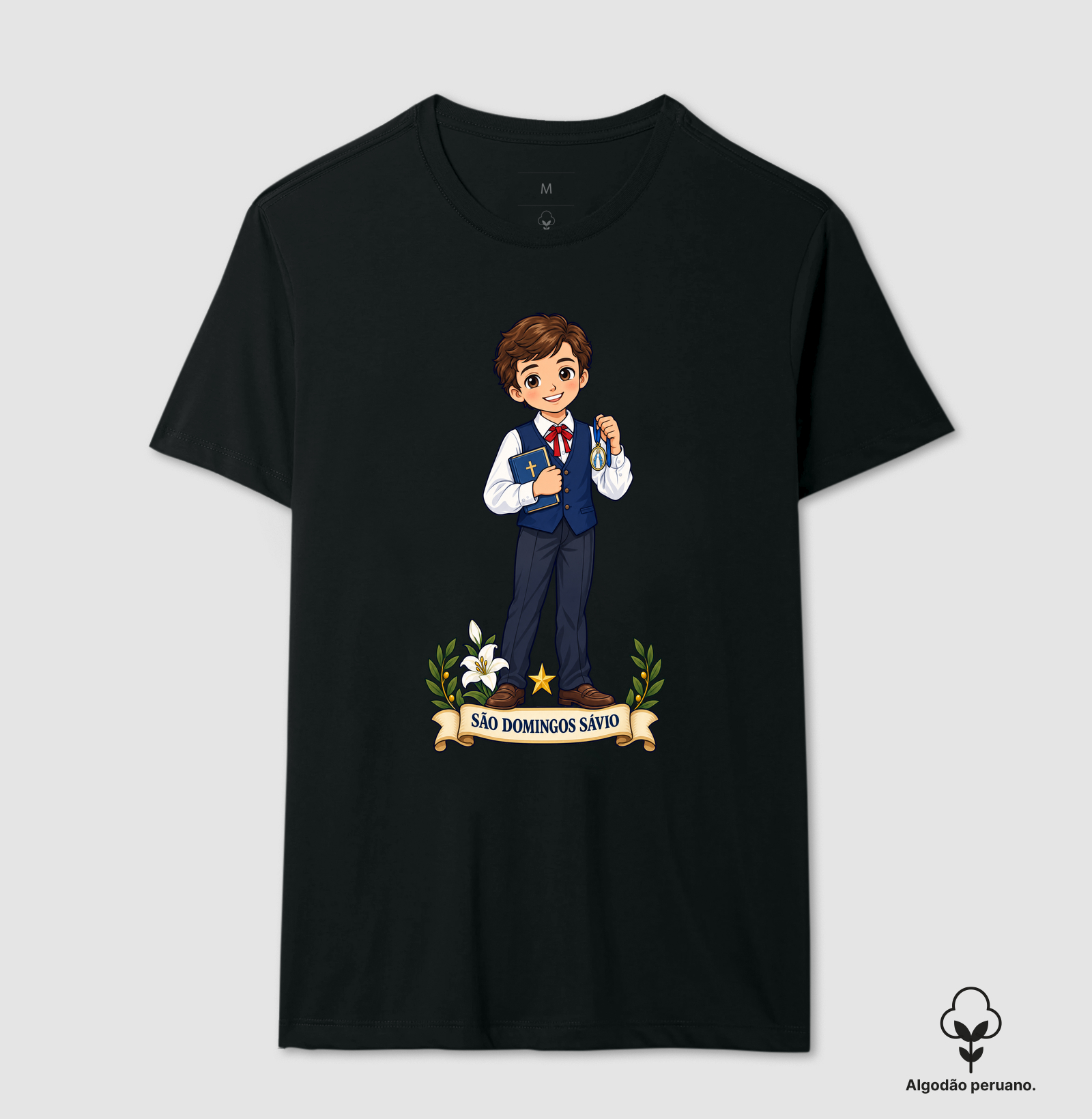 São Domingos Sávio estilo chibi - Camiseta Algodão Peruano
