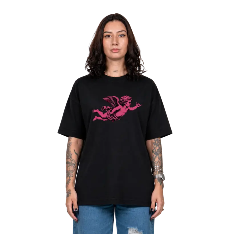 Camiseta Oversized Preta Rose Cherub