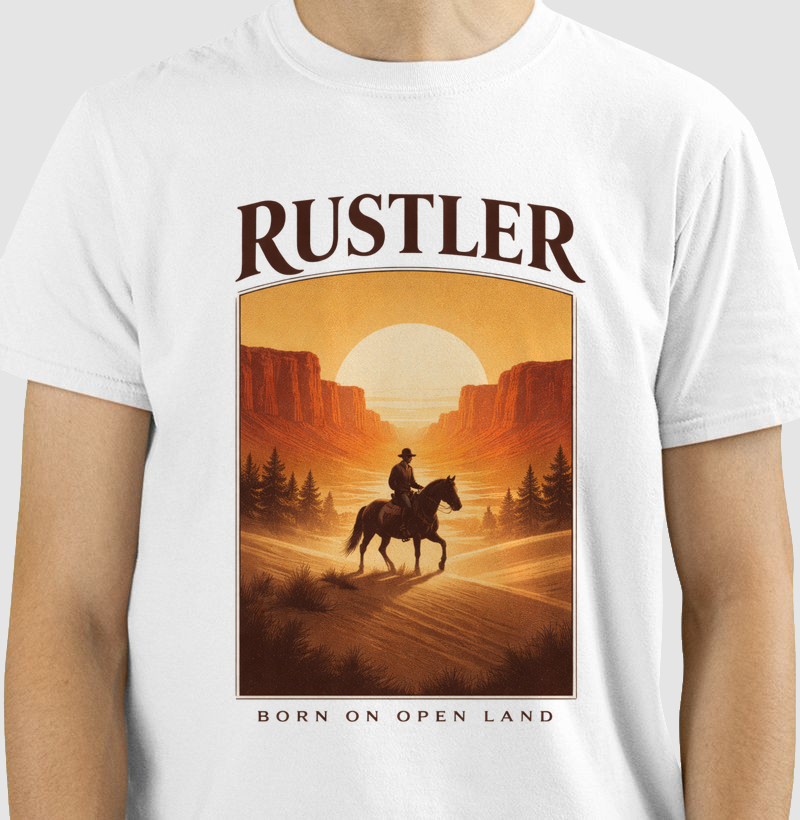 Camiseta Rustler Born on Open Land – Western Landscape