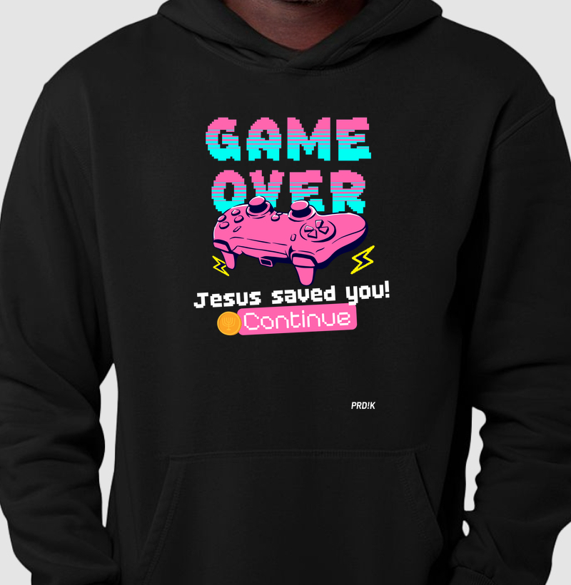 Moletom Capuz Hoodie com Estampa - Game Over? Jesus Saved!