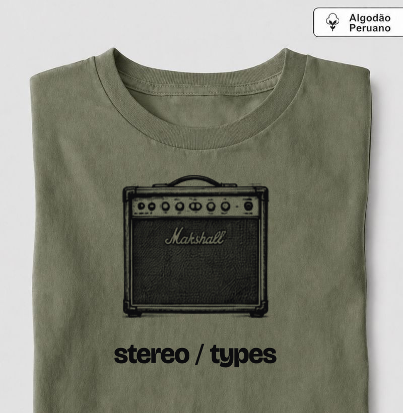 Amplificador · Ilustrado · STEREO TYPES - Camiseta Algodão Peruano