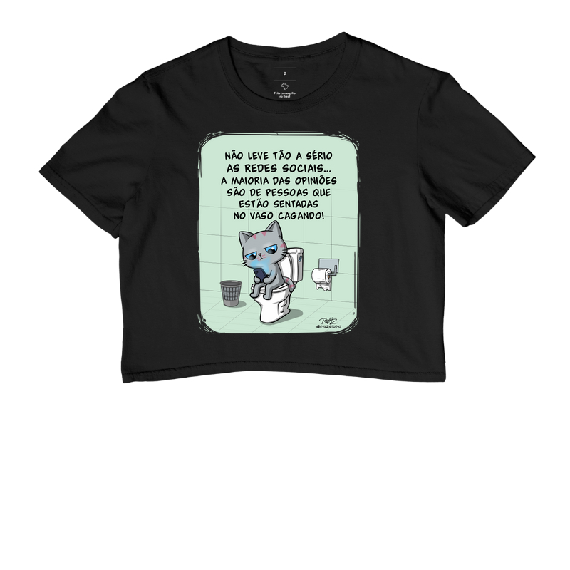 Camiseta Gato Sincero no Vaso - Cropped