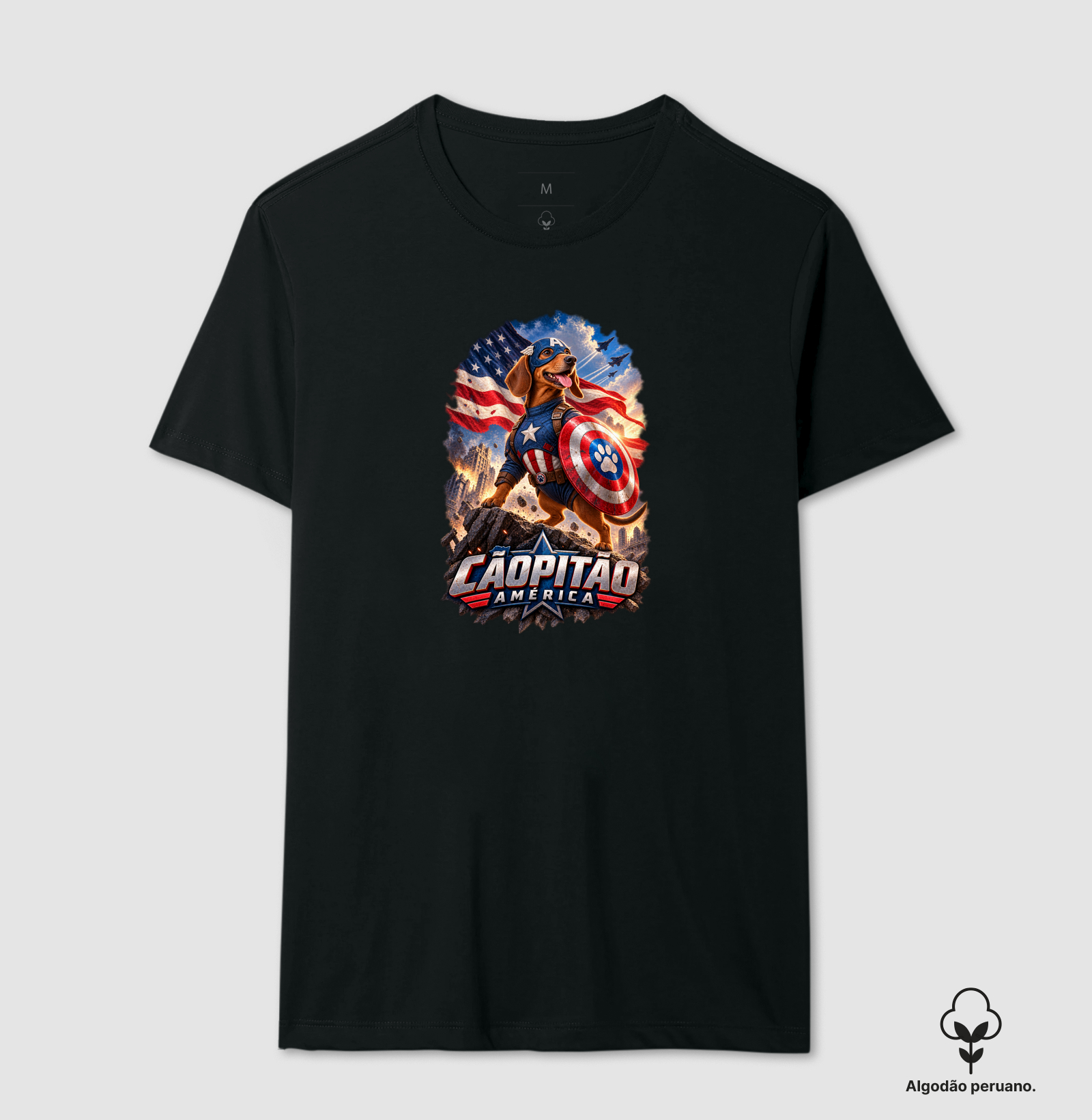 Cãopitão América - Camiseta Algodão Peruano