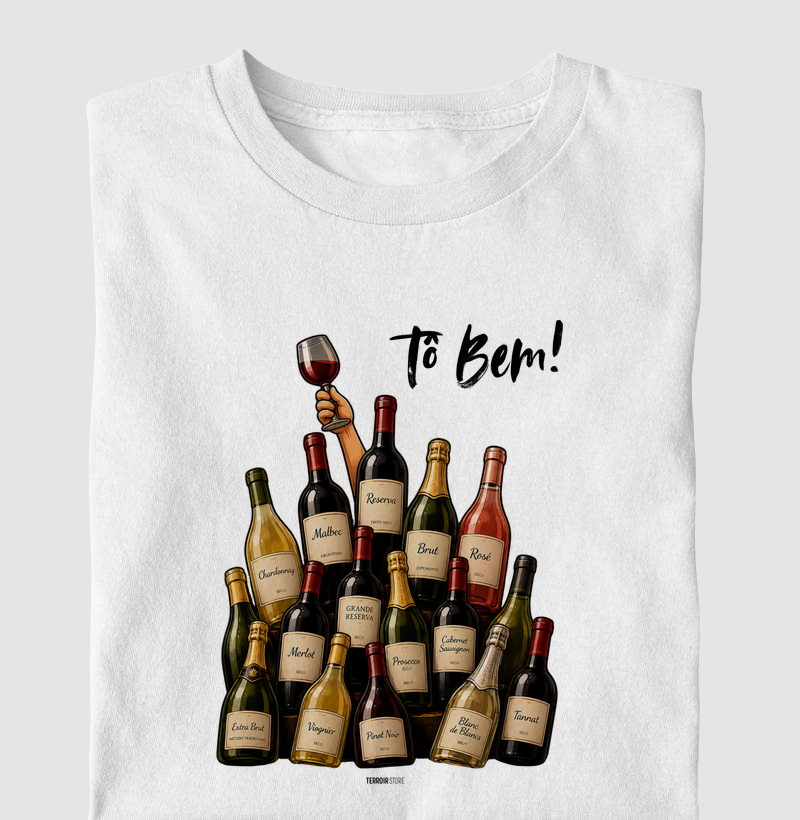 Camiseta Vinho - Tô Bem! - Garrafas