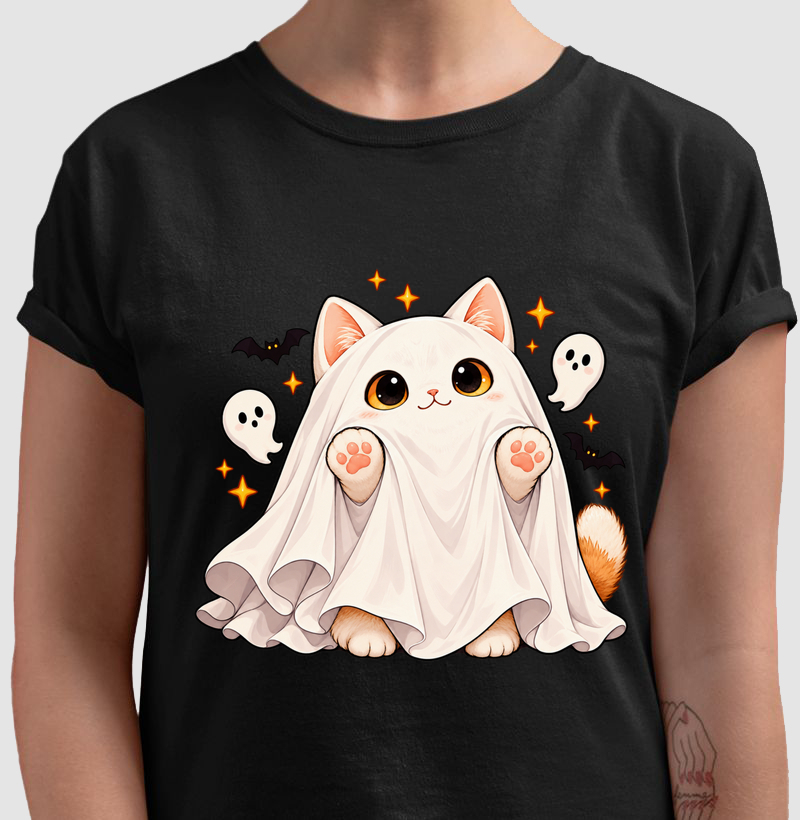 Gatoween - Fantasma de Lençol - Camiseta