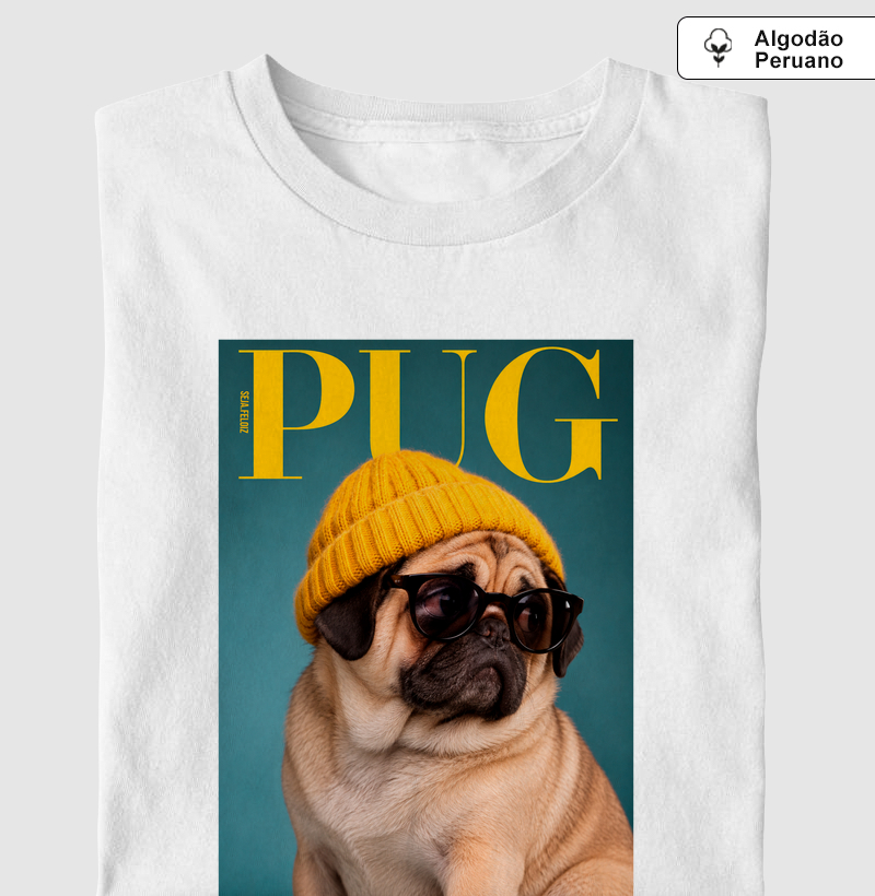 📰🐾 Pug Revista ✨🕶️ - Camiseta Algodão Peruano