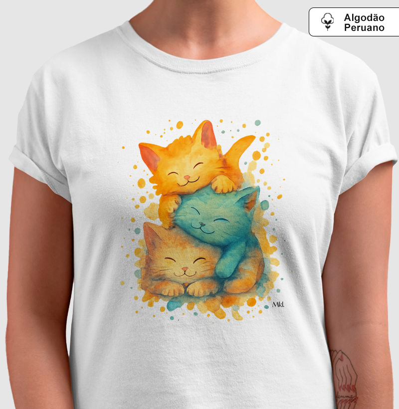 Camiseta Algodão Peruano - Aquarela Felina
