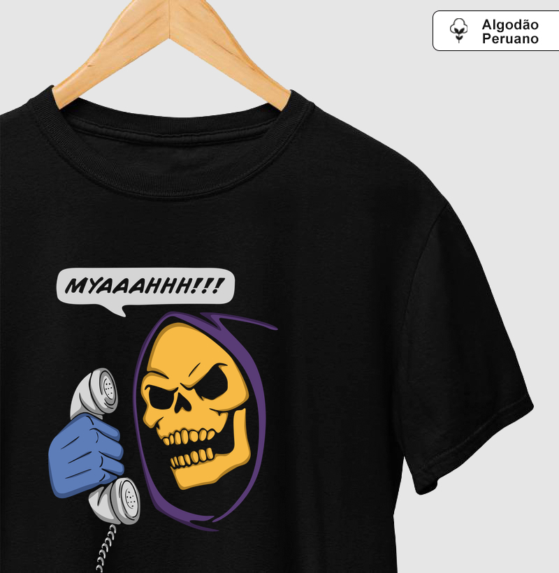 Camiseta Myah Phone Skeletor Algodão Peruano - Camiseta Algodão Peruano