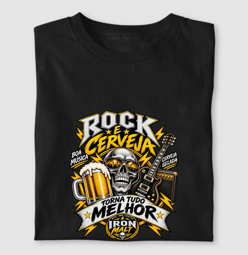 Camiseta Rock e Cerveja Caveira com Guitarra – Estilo Rock’n Roll | Iron Malte