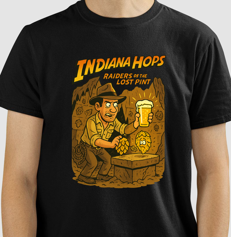 Camiseta Indiana Hops Raiders of the Lost Pint Estampa Cerveja Artesanal Divertida 