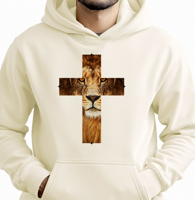 Moletom c/ capuz unisex - Leão da Tribo de Judá e Cruz