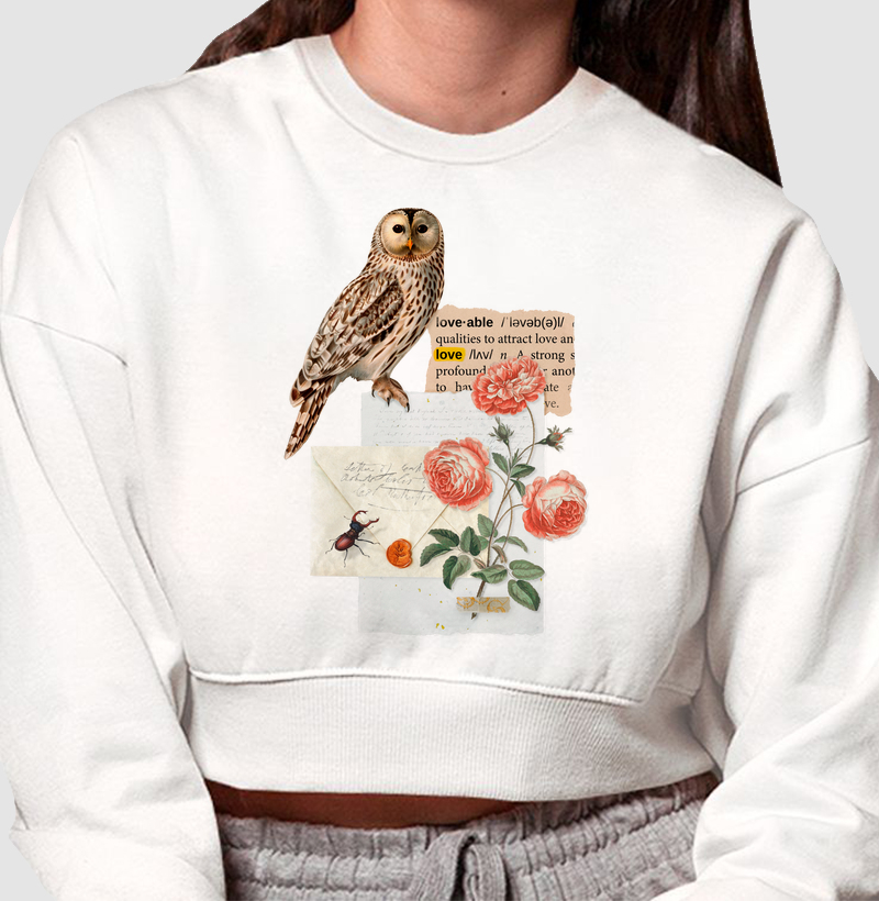Colagens - Amor de Coruja - Moletom Cropped