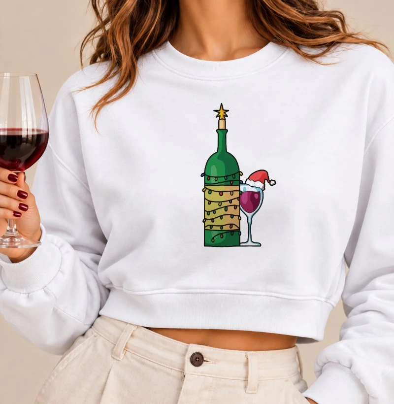 Camiseta Natal com Vinho - Cropped Moletom