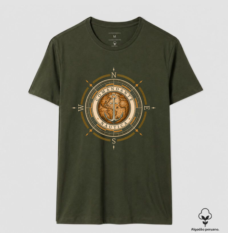 Comandante de Náutica - Carta de Bordo - Camiseta Algodão Peruano