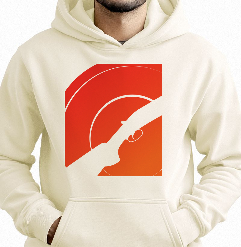 Moletom com Bolso e Capuz Exclusivo - Tiro ao Prato Silhueta e Prato Laranja