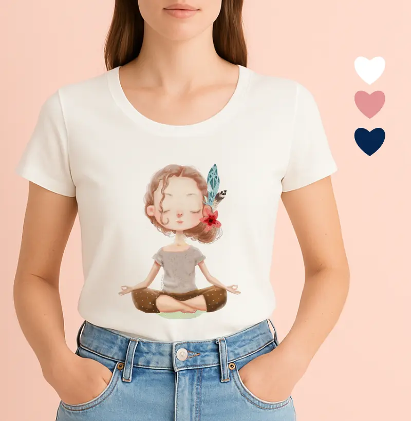 Camiseta Feminina Ilustrada Meditando