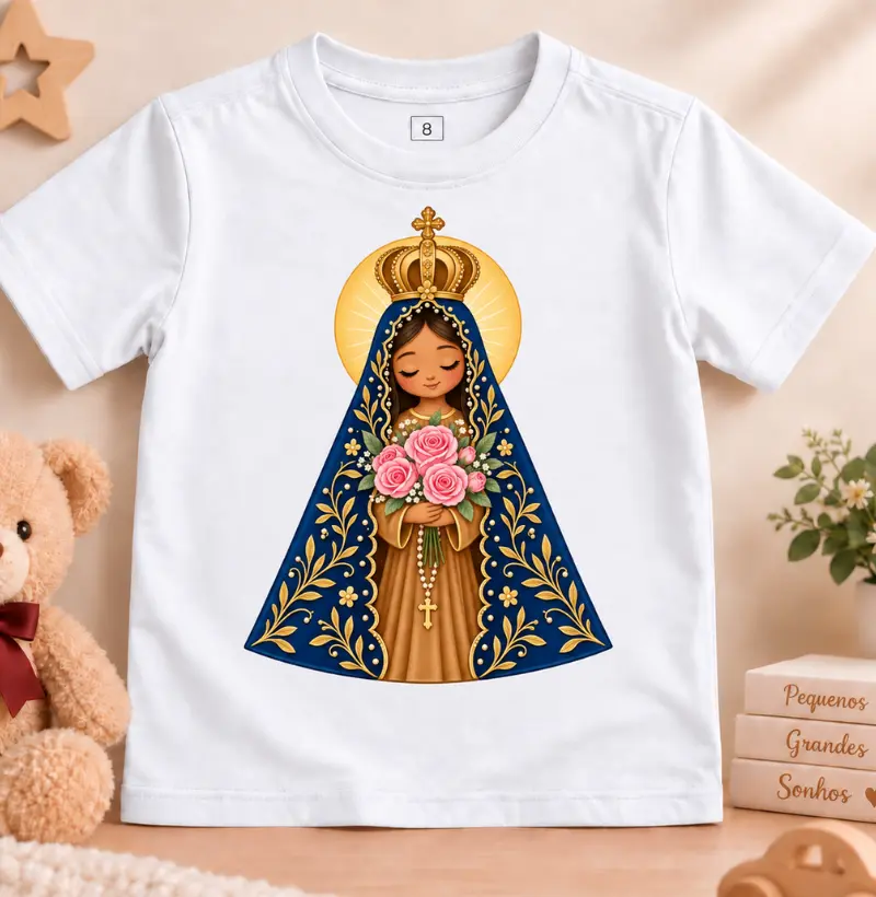Nossa Senhora Aparecida com Flores - Baby - Camiseta Infantil
