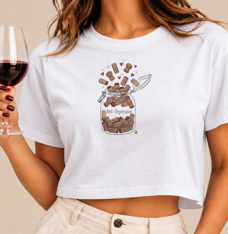 Camiseta Cropped Vinho - Pote Anti-Depressivo - Cropped