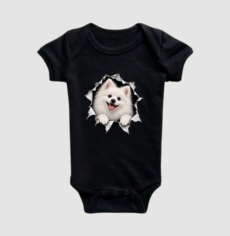 Pomerânia (Spitz Alemão) Saindo da Camisa - Body Infantil