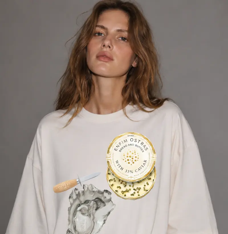 Camiseta Oversized Pão, Manteira & Ostras - por Enfim