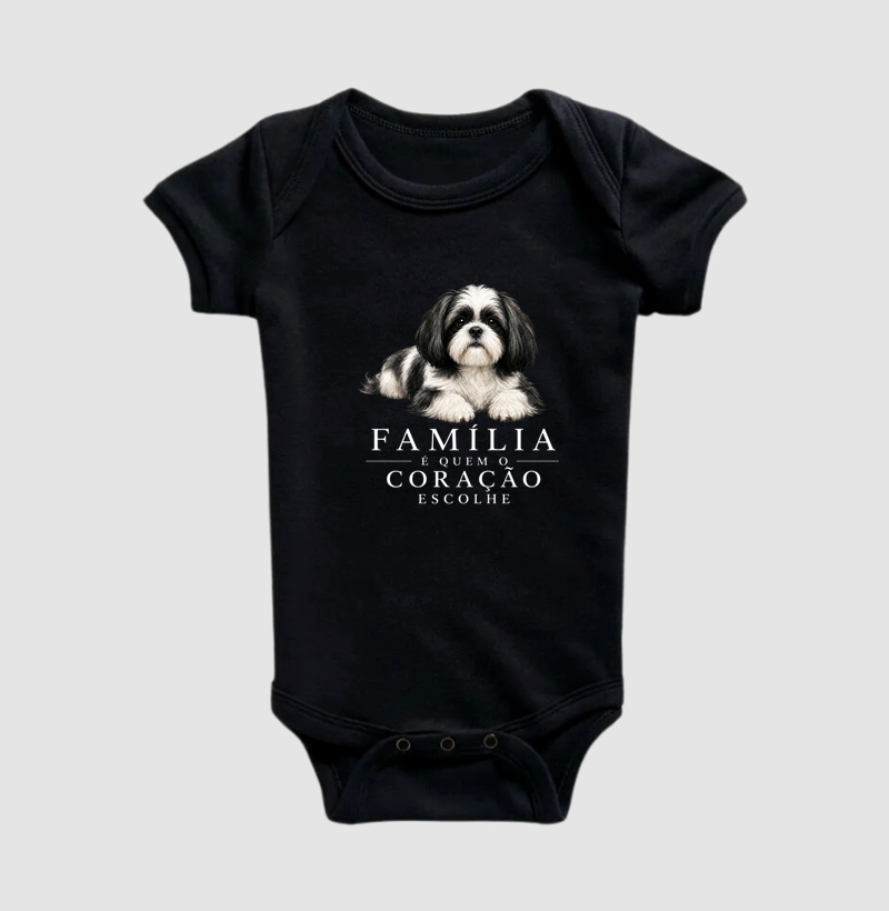 Shih Tzu Preto - Família - Body Infantil