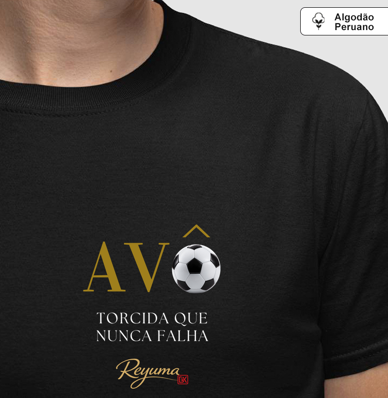 Camiseta Masculina, Feminina, Babylook e Unissex de Algodão Peruano Futebol "Avô Torcida que nunca falha" - Avô