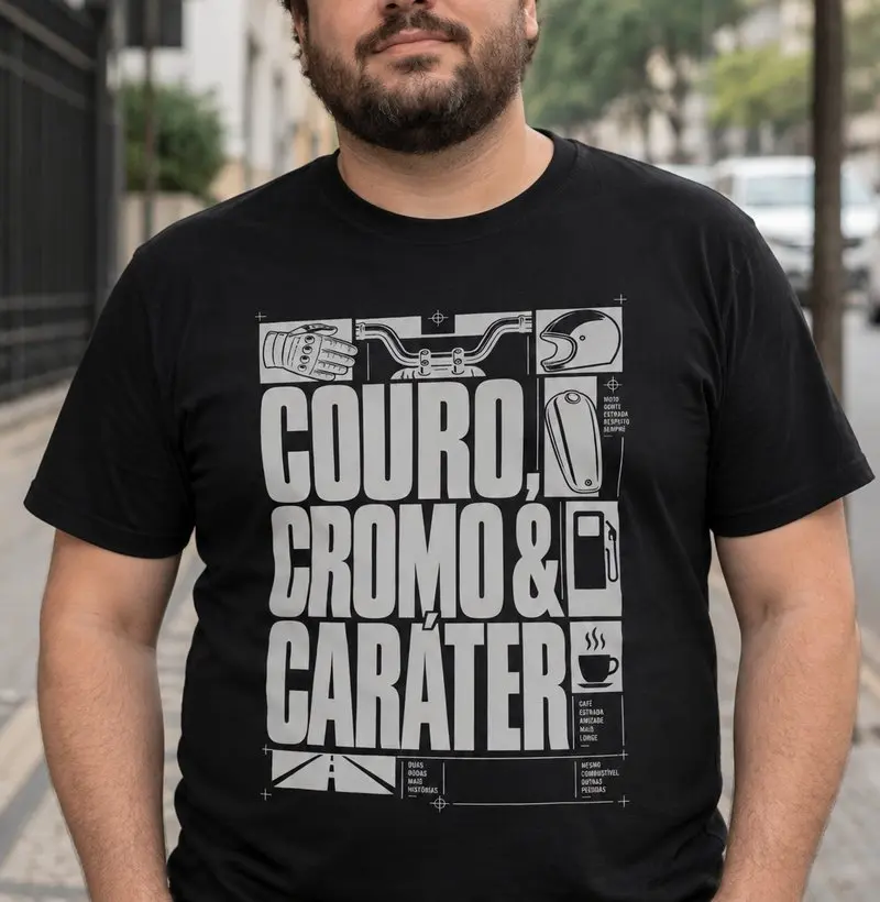 COURO, CROMO E CARÁTER - Camiseta