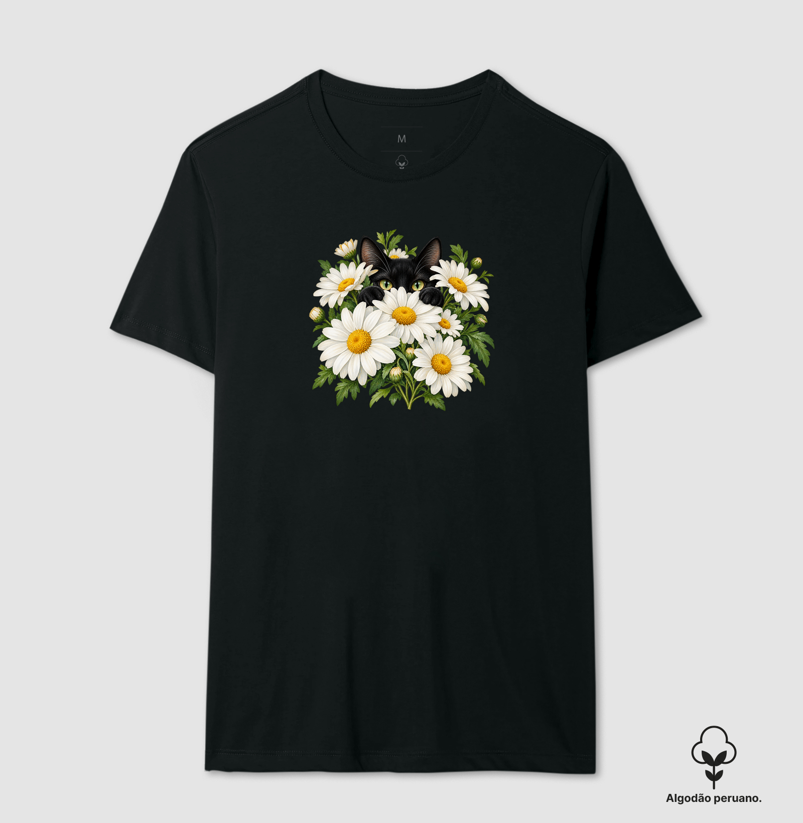 Gato Entre Margaridas - Camiseta Algodão Peruano