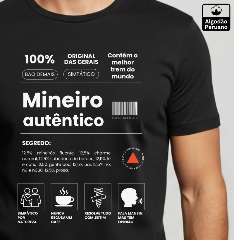 Camiseta Orgulho Mineiro | Rótulo 100% Mineiro - Algodão Peruano