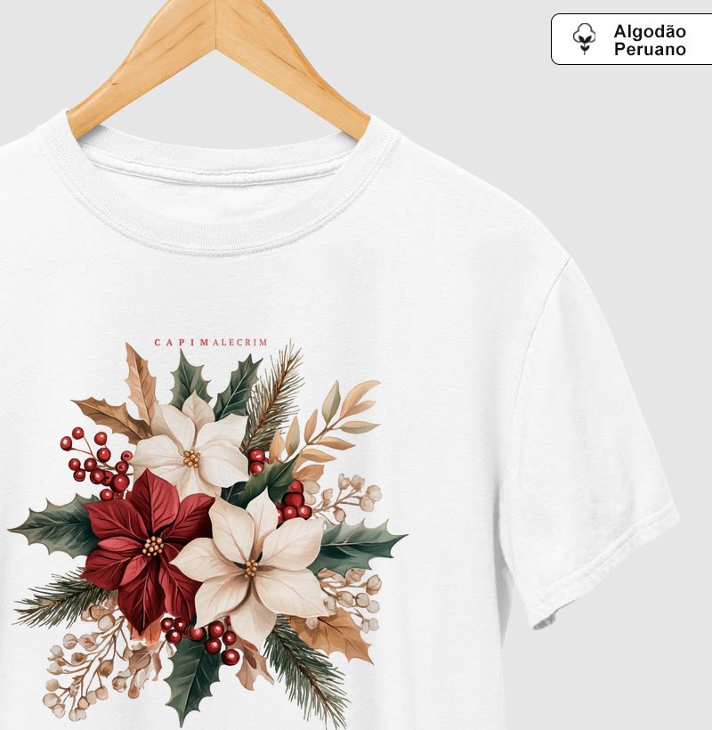 T-shirt Arranjo Poinsétias - Algodão Peruano