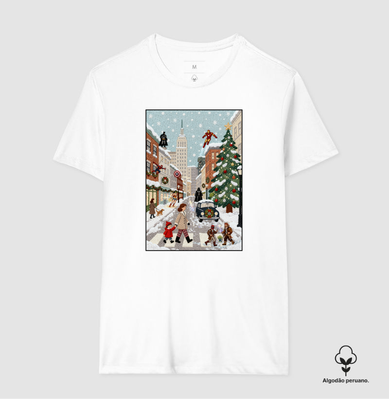 T-shirt Caos, natal e super heróis 