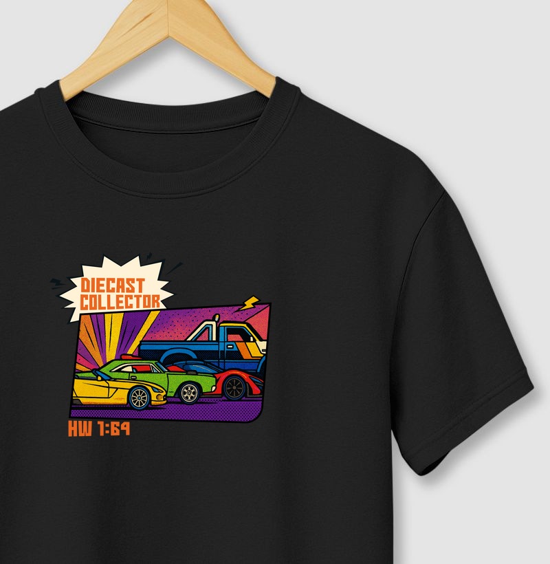 Camiseta estampada para colecionador de miniaturas HotWheels