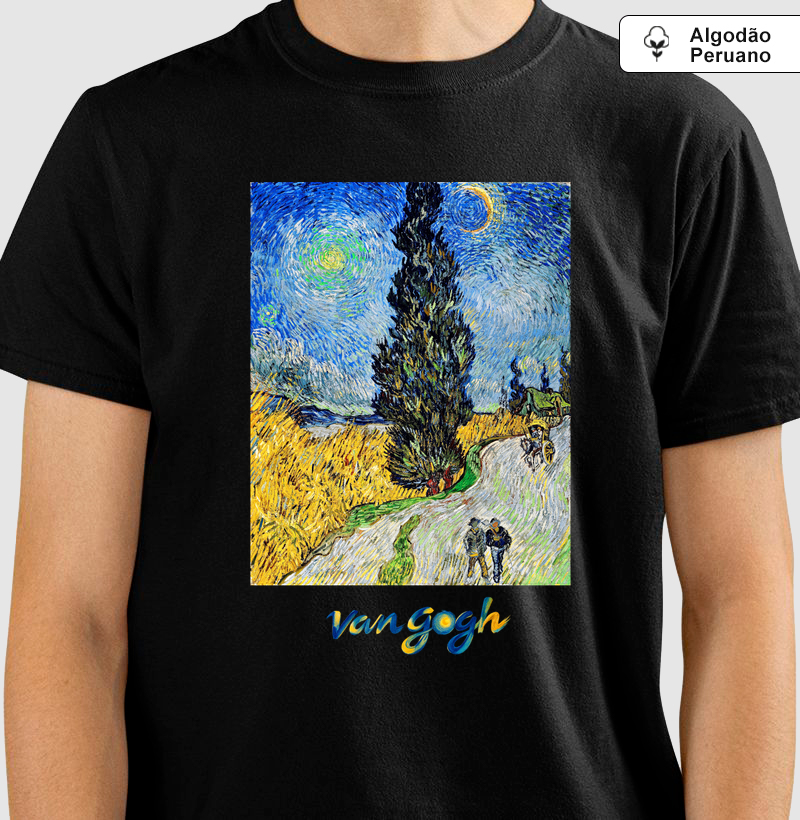 Camiseta Vincent Van Gogh Estrada Com Cipreste E Estrela Algodão Peruano