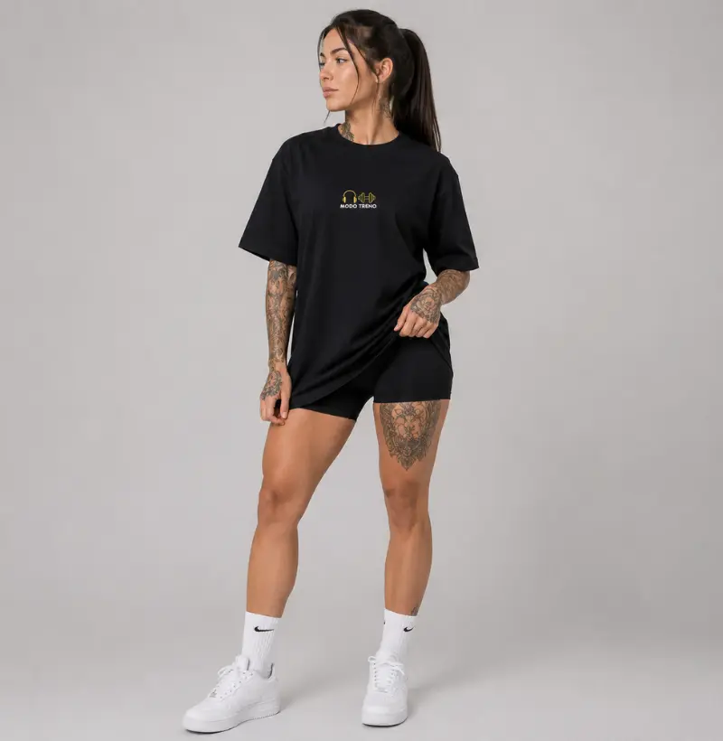 Camiseta Oversized Treino e Música – Modo TRENO | Energia Para Evoluir