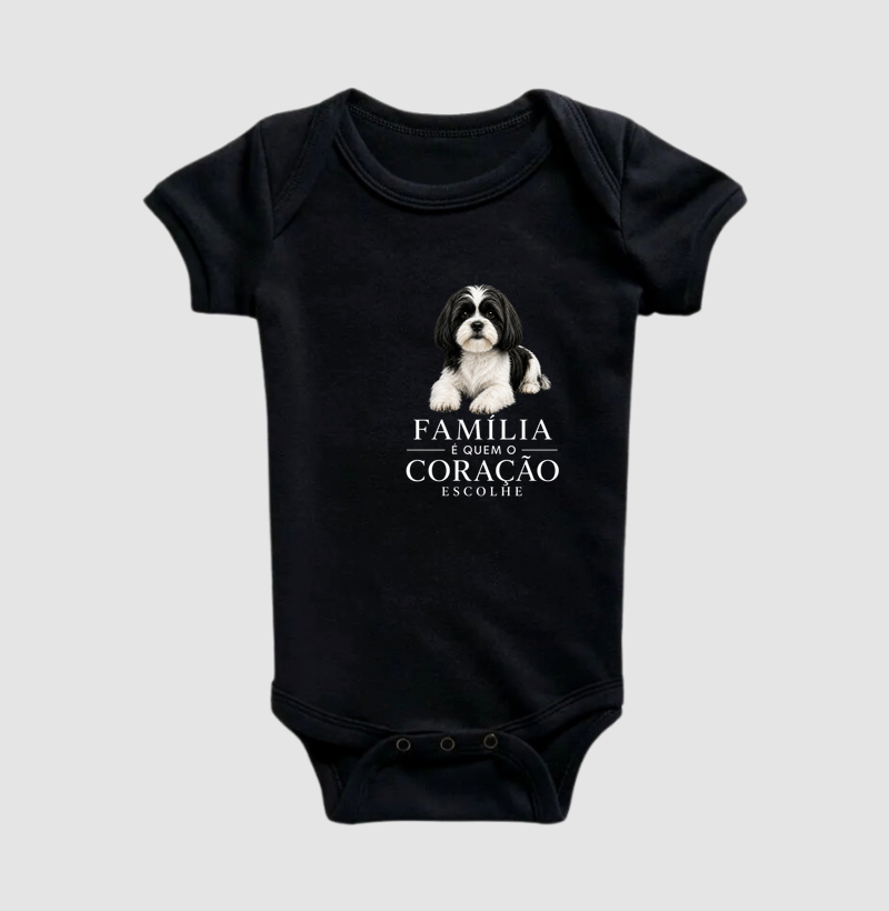 Lhasa Apso Preto e Branco - Família - Body Infantil