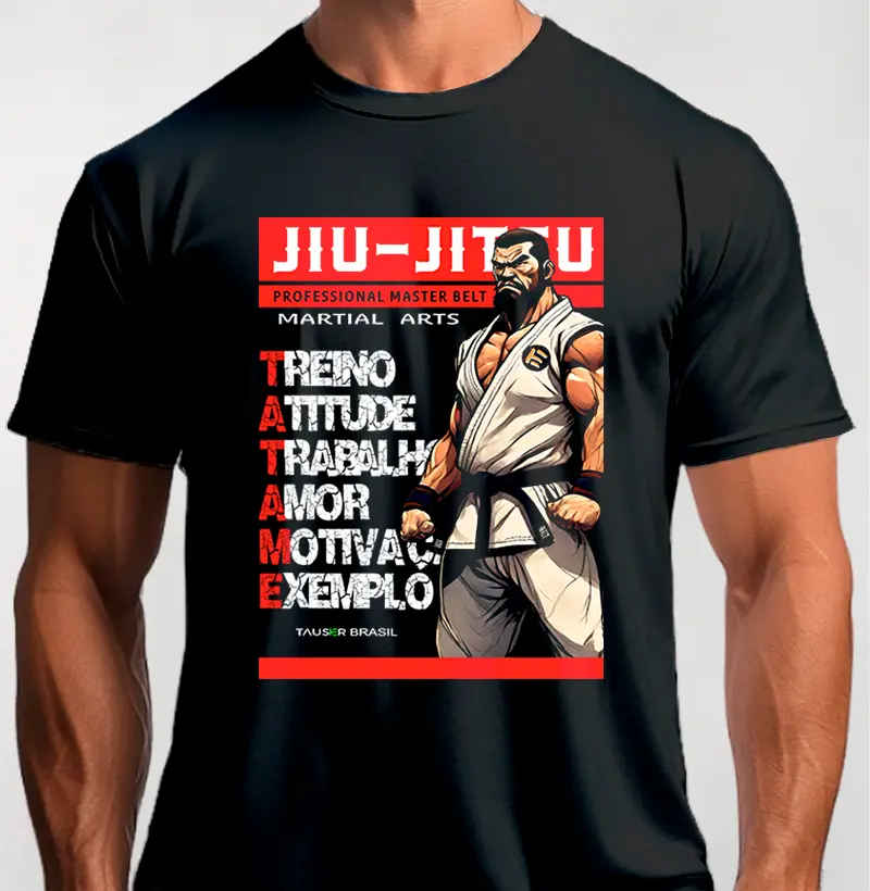 Camiseta malha 100% algodão, estampa jiu jitsu Tatame
