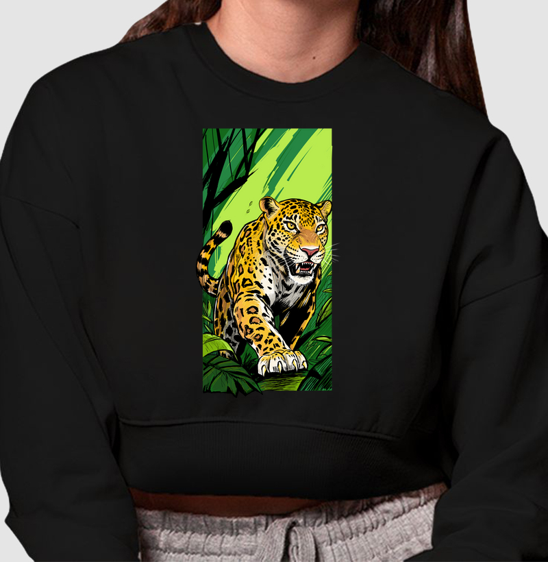 Cropped Moletom Onça-Pintada na Mata