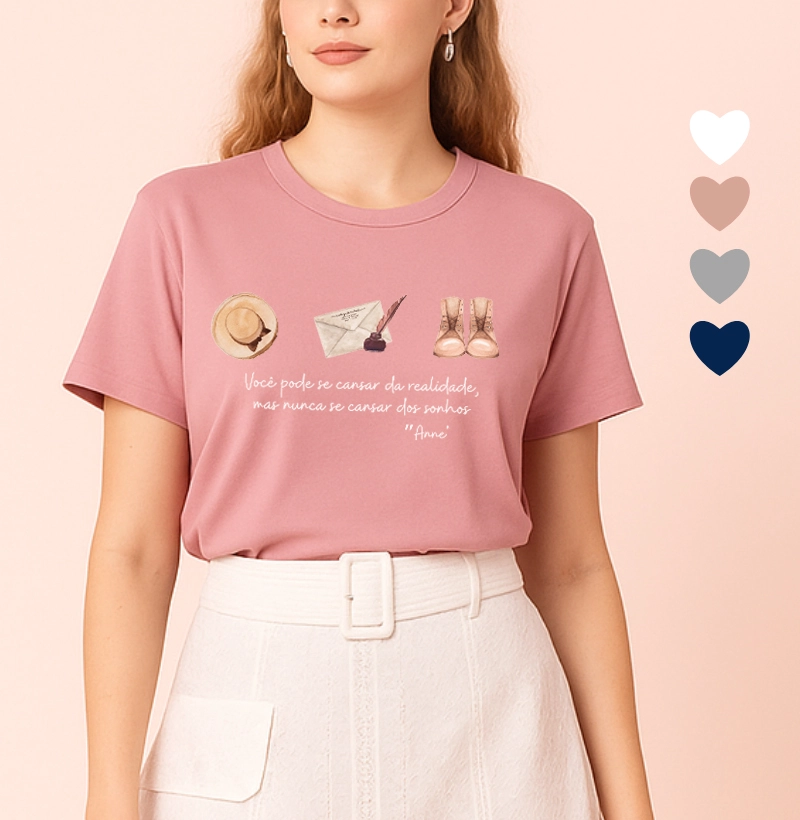 Camiseta Feminina Ilustrada Frase de Anne