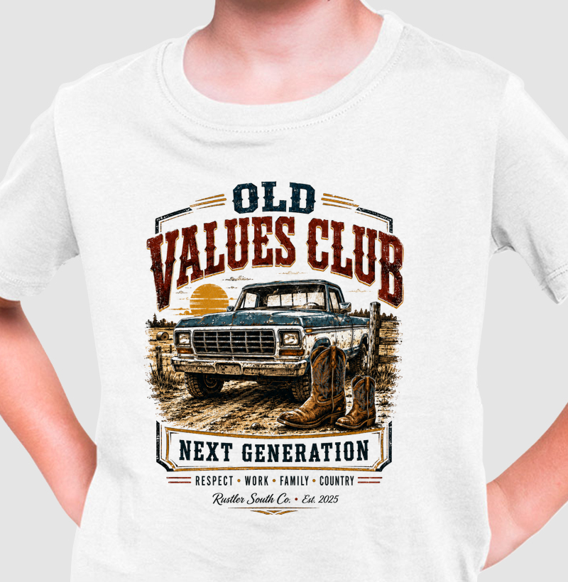 Camiseta Country Infantil Dia dos Pais Old Values Club Next Generation Rustler South Co.