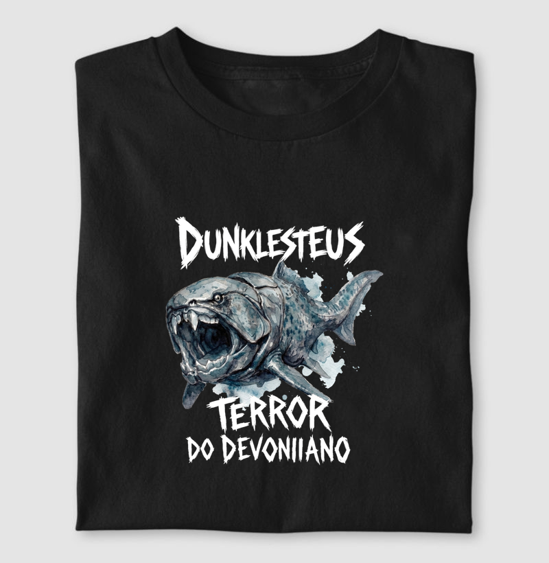  Camiseta Dinossauro Dunkleosteus Ataque Branca Algodão Premium Dinoloco 