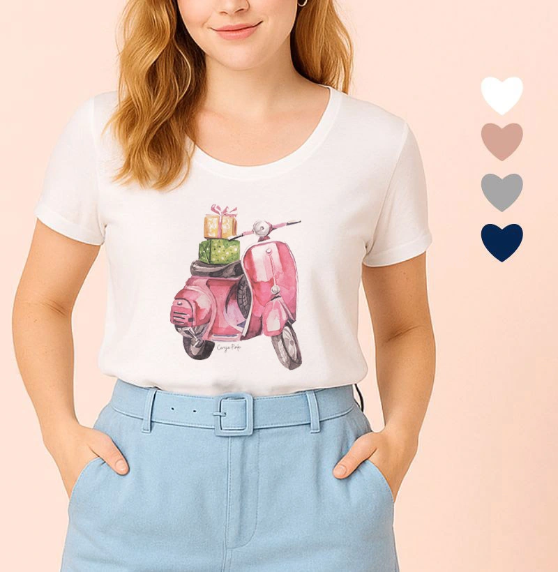 Camiseta Feminina Ilustrada Lambreta Rosa