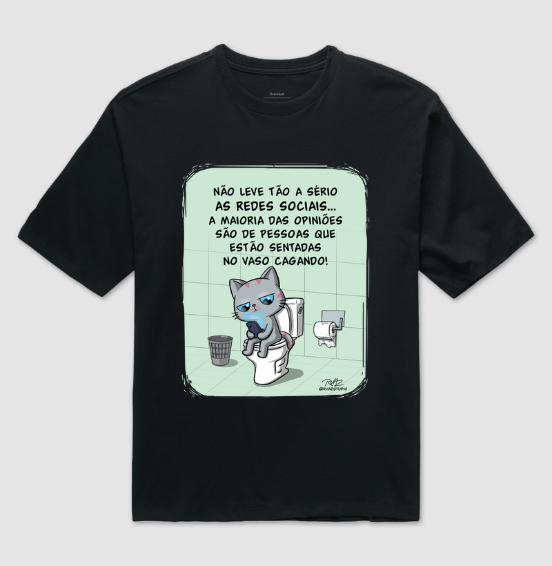 Camiseta Gato Sincero no Vaso - Camiseta Oversized