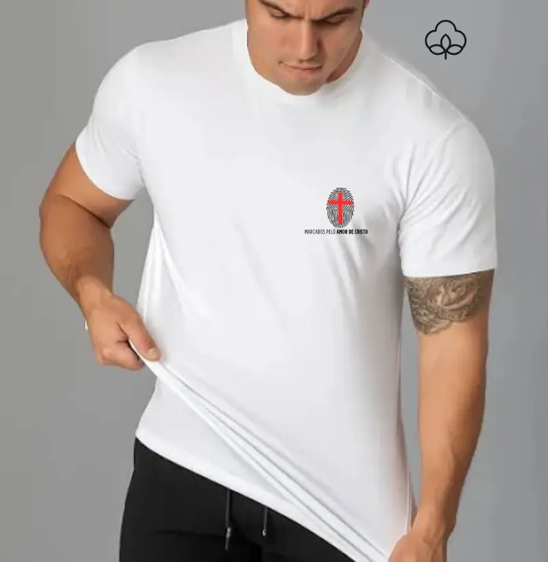 Camiseta Algodão Peruano Marcados pelo amor de Cristo.