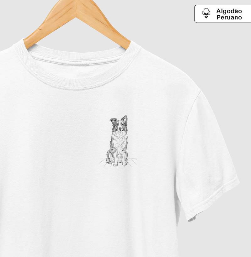 Border Collie - Desenho - Camiseta Algodão Peruano
