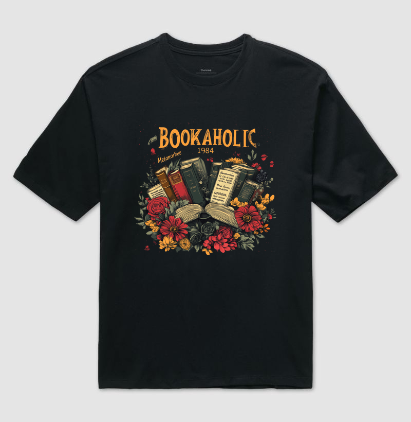 BOOKAHOLIC 1984 – CAMISETA FLORAL LITERÁRIA