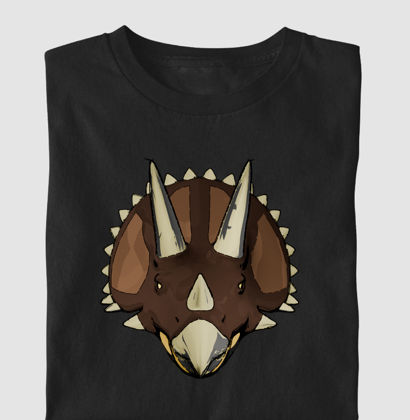Camisa Algodão Estampada Triceratops Cabeçada Premium Dinoloco